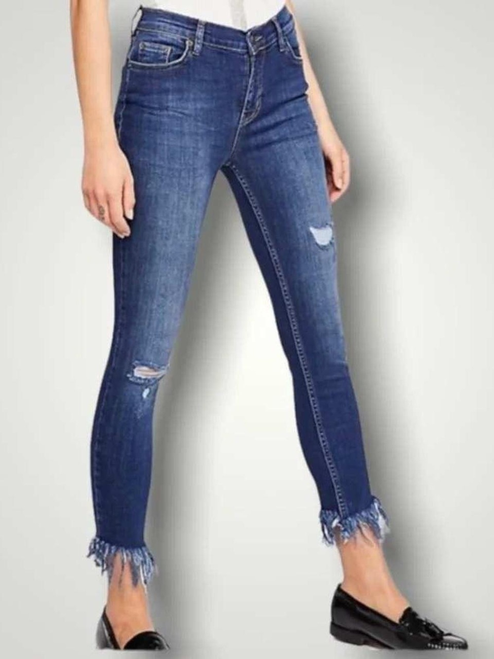 Free people Skinny Distressed Jeans with Frayed Ankle